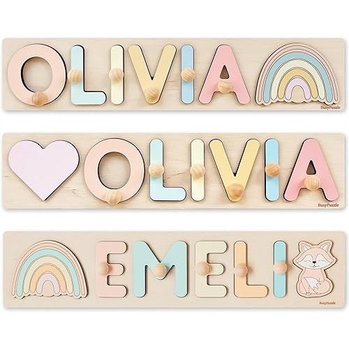 Name Puzzle With Pegs Personalized Wooden Name Puzzle Wooden Toys Custom Name Puzzle by BusyPuzzle Christmas Present Personalized Birthday Baby 1 Year Old Gifts Boy and Girl Easter Gifts for Kids