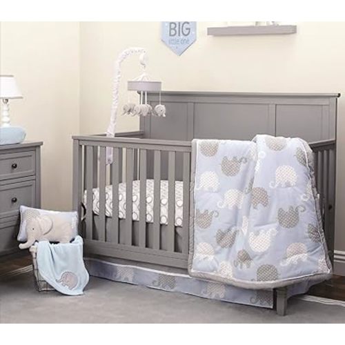 NoJo Blue/Grey Elephant - 4-Piece Nursery Crib Bedding Set