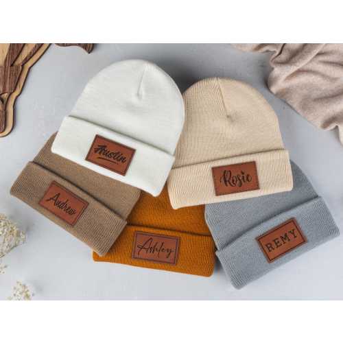 Personalized Baby Beanie, Newborn Baby Beanie Hat, Adult Kids Hat with Name Patch, Unisex Baby Hats, Adult Beanie Hat with Name