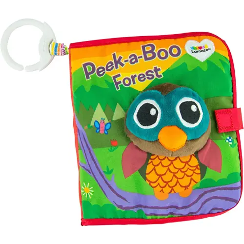 Lamaze Peek-A-Boo Forest Soft Baby Book - Clip-On Cloth Book - Washable Crinkling Fabric Pages for Sensory Play - Teething and Learning Toys for Babies - 6 Months and Up