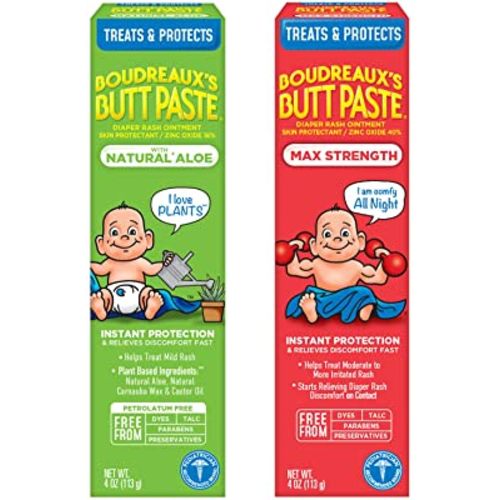 Boudreaux's Butt Paste Diaper Rash Ointment Variety Pack (1-4 oz Maximum Strength, 1-4 oz Natural Aloe)
