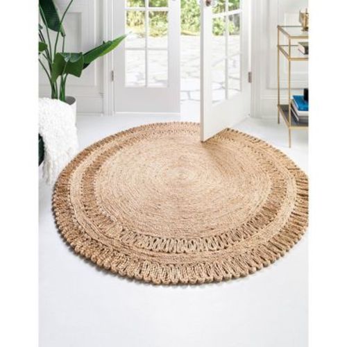 Unique Loom Braided Jute Collection Area Rug - Seema (4' 1" Round Natural)