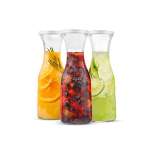 Kook Glass Pitcher Carafes With Lids, 35 Oz, Set Of 3