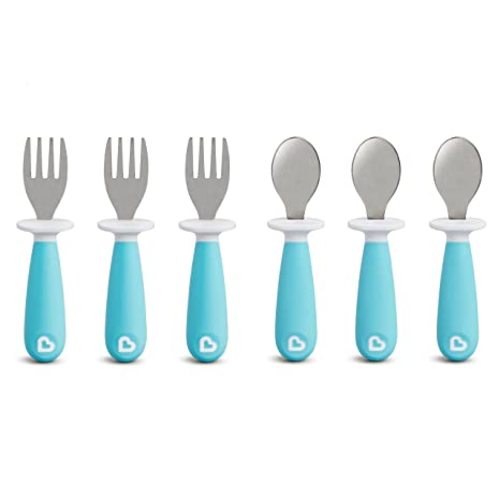 Munchkin® Raise™ Toddler Fork and Spoon Utensil Set, Rest Keeps Tip Off Table, BPA Free, 6 Pack, Blue