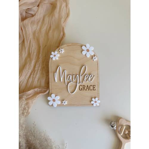 Daisy Flower Birth Sign | Baby Birth Announcement | Arched Wooden Birth Announcement | Personalized Name Sign | Baby Birth Name