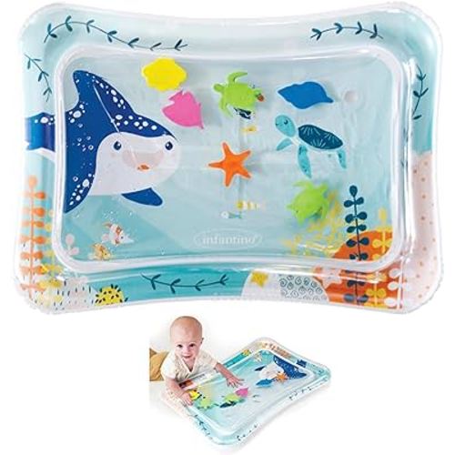 Infantino Jumbo Pat & Play Water Mat, Sea-Themed Mess-Free Water Play for Babies, Supports Tummy Time and Motor Skills Development, Multicolor, 3M+