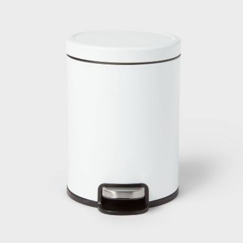 5l Round Step Trash Can White - Brightroom™: Stainless Steel, Bathroom Trash Can With Lid, Indoor Use