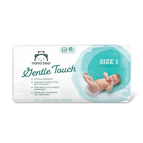 Amazon Brand - Mama Bear Gentle Touch Diapers, Hypoallergenic, Size 1, 49 Count, White