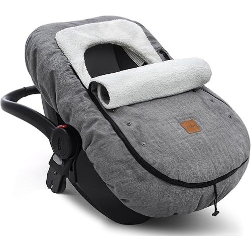 Bioby Baby Car Seat Cover, Infant Car Seat Cover for Boy Girl, Roomy, Cozy, Warm, Waterproof Baby Carseat Covers Canopy with Thickened Fleece Lining and Magnetic Closure, Universal Fitted Gray
