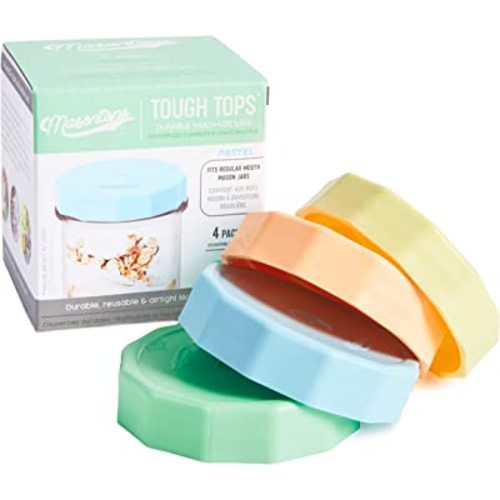 Masontops Tough Tops - Ball Regular Mouth Mason Jar Lids Plastic Leakproof - BPA-Free Multi Colored Plastic Mason Jar Lids - Reusable Dry Canning Lids fit Ball Jars (Ball Mason Jars not included)