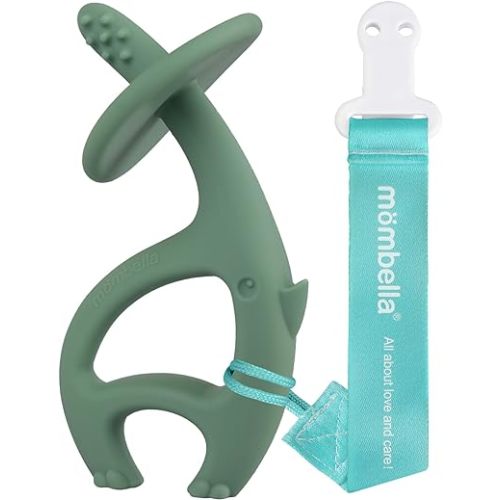 Mombella Baby Teething Toys for Babies 3 6 12 Months with Attachment to Clip on, Soft Silicone Teether Toys, 2 in 1 Elephant Teethers & Pre-Training Toothbrush, 9 Month Old Infant Chew Toys, Purple