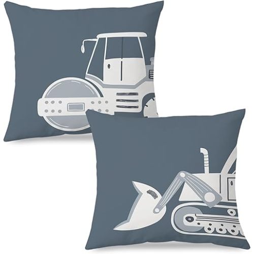 Construction Trucks Pillow Covers 18x18 Set of 2 - Boys Room Decor, Construction Room Decor for Boys, Toddler Baby Boy Room Bedroom Playroom Nursery Decor, Boys Pillow Cases