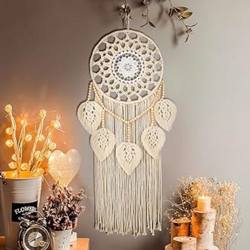 Nice Dream Macrame Dream Catchers for Bedroom Adult Dream Catcher Wall Decor Large Boho Wall Hanging with 5 Woven Leaves Wood Beads Tassels Home Decoration Ornament Craft Gift