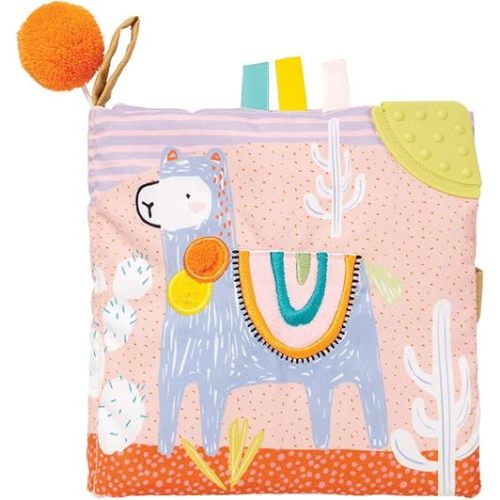 Manhattan Toy Llama Themed Soft Baby Activity Book with Squeaker, Crinkle Paper and Baby-safe Mirror Small