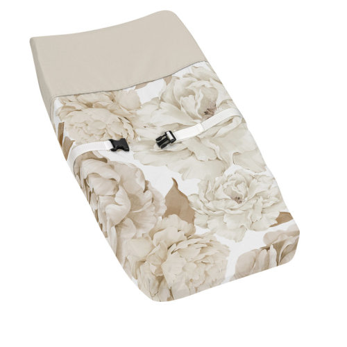 Sweet Jojo Designs Peony Floral Garden Taupe and Ivory Changing Pad Cover | Wayfair