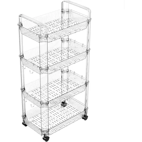 Yieach Clear 4 Tier Rolling Utility Cart with Wheels,Modern Bedside Cart for Baby Essentials,Nursery,Diaper Caddy,Baby Supplies,Rolling Storage Cart for Living Room,Bathroom,Kitchen,Book Cart