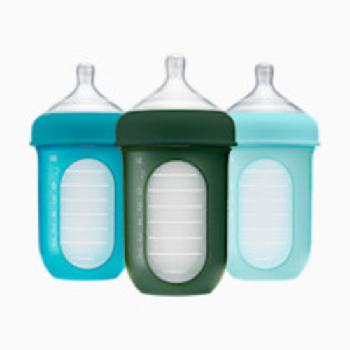 Boon Nursh Bottles - Silicone Baby Bottles Help Ease Colic Symptoms - Formula and Breast Milk Only Touch Platinum Food-Safe Silicone - Medium Flow - 8 Oz - Blue