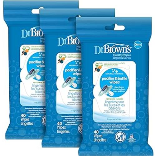 Dr. Brown's Bottle and Pacifier Healthy Wipes, Naturally Cleaning for Bottles and Baby Items, 40 Count, 3 Pack