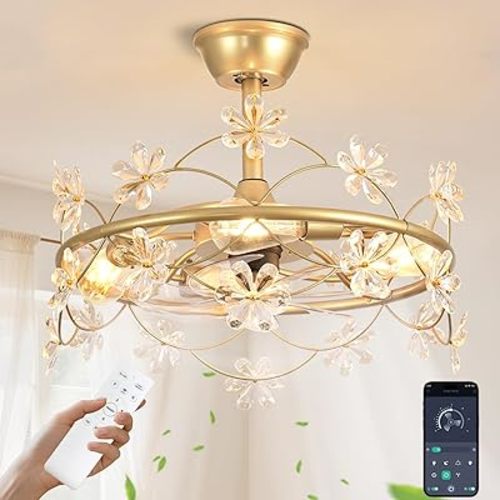 Depuley Bedroom Ceiling Fan with Lights: 20" Gold Chandelier Small Fan with Remote Control - Modern Flower Fandelier for Girl's Bedroom Living Room Kitchen