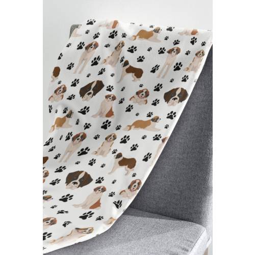 Saint Bernard Blanket, St. Bernard Dog Mom Gift, New Puppy Pet Bedding, Velveteen Plush, Sherpa Fleece, Couch Throw, Home Decor, Full Queen