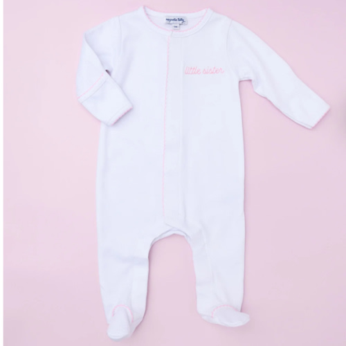 Magnolia Baby Girl Little Sister Embroidered Footie