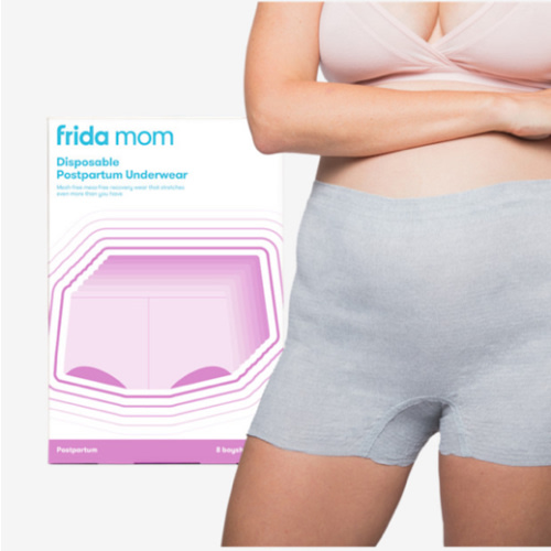 Frida Mom Women's Postpartum Underwear, Disposable Boyshort Underwear, Seamless with Stretchy Support, Postpartum Essentials, Size Regular (Waist 28"-42" Stretched), 8 Count, Grey