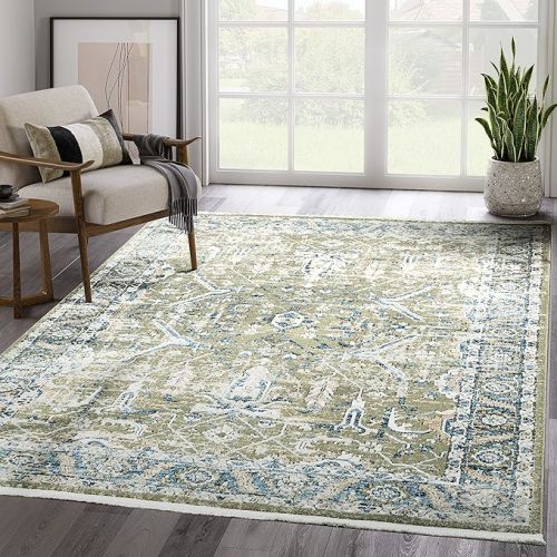 Abani Savoy Collection Area Rug - Intricate Blue/Green Vintage Design 7'9" x 10'2" - Easy to Clean - Durable for Kids & Pets - Non-Shedding - Medium Pile - Soft Feel - Living Room, Bedroom & Office