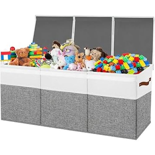 Large Toy Box Chest,Toy Storage Organizer,Storage Bins with Lids,Stuffed Animal Storage,Toy Bins for Kids,Toddlers,Baby,Girls,Nursery,Living room,playroom(Grey)
