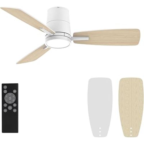 Ceiling Fans with Lights,42 inch,Quiet Reversible Motor,Easy to Install,6 Speeds,3CCT,Timer, White Modern Ceiling Fan for Living Room, Bedroom, Kitchen, Dining room, Office