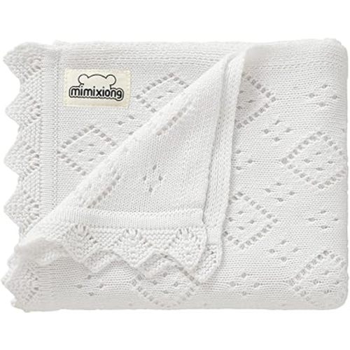 mimixiong Baby Swaddle Blanket 100% Cotton Gender Neutral Pointelle Receiving Blanket for Boys Girls Cuddle Stroller Crib Blanket