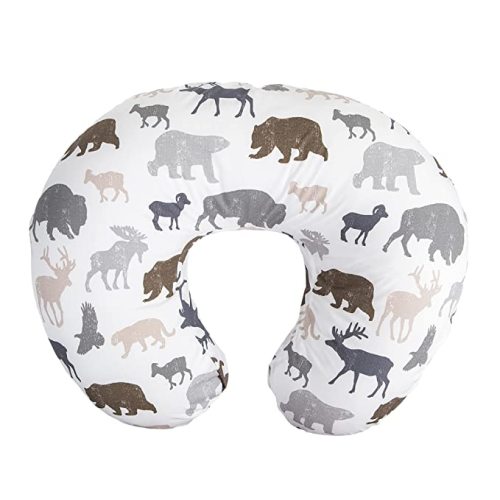 Boppy Nursing Pillow and Positioner—Original | Neutral Wildlife, Forest Animals on White | Breastfeeding, Bottle Feeding, Baby Support | With Removable Cotton Blend Cover | Awake-Time Support