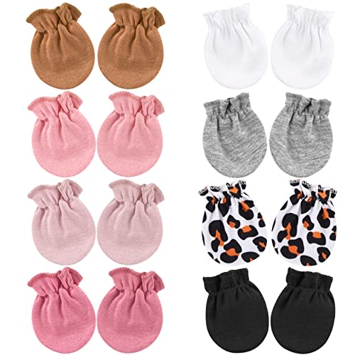 8 Pairs Baby Mittens Newborn No Scratch Cotton Gloves Baby Hand Mittens for Newborn Baby Boy Girl Infant 0-6 Months