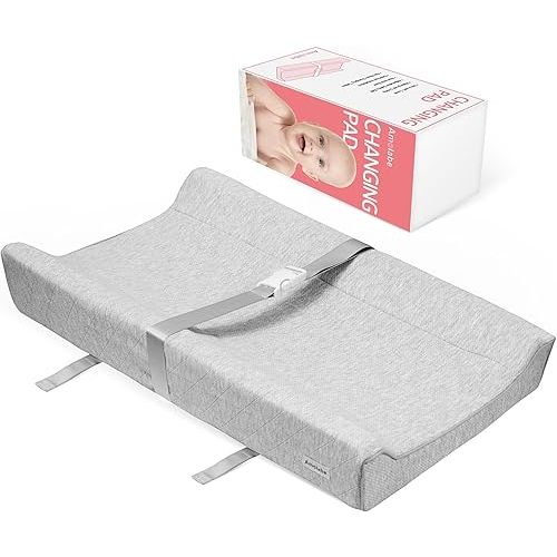 Baby Soft Changing Pad with Washable Cover, Baby Diaper Changing Pads for Dresser Top with Safety Strap,Non Slip Bottom, Topper for Standard Size Infant Diaper Table & Dresser(Gray)