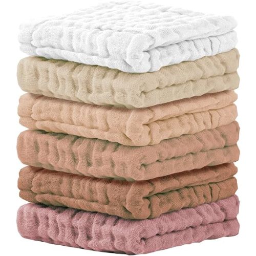 Cuddle Campus 6 Pack Muslin Baby Washcloths, Burp & Wash Cloths for Babies