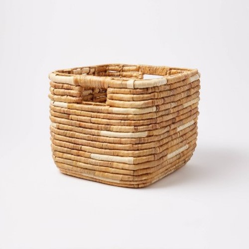 L Woven Water Hyacinth Crate with Cream Accents - Threshold™: Decorative Storage Basket, Rectangle, Off-White, 11" Height