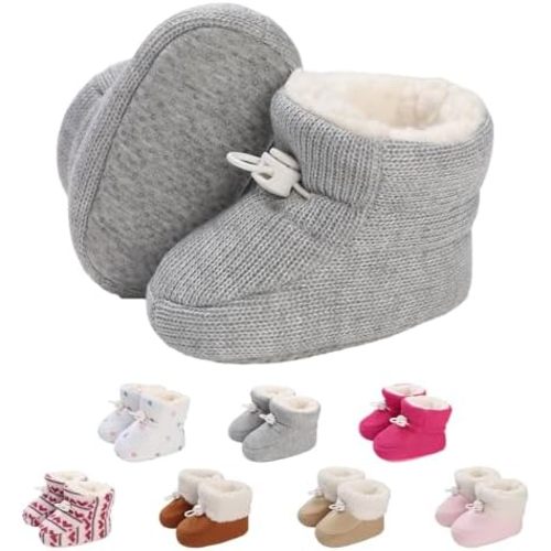 Baby Boys Girls Winter Boots Infant Warm Fleece Cute Slippers Socks Cozy Soft Anti Slip for Newborn Todder First Walking Booties Shoes