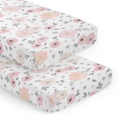 Sweet Jojo Designs Watercolor Floral Pink and Grey Fitted Crib Sheet by Sweet Jojo Designs | Wayfair