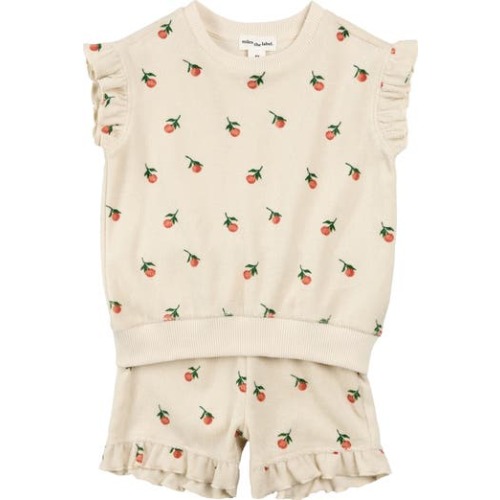 Orange Print Terry Cloth Top & Shorts Set, 6M