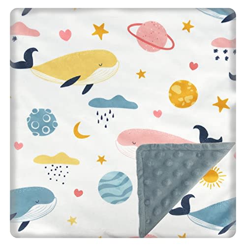 Baby Blanket for Boys Girls (Whales Printed, 30"x40") with Double Layer Dotted Backing Soft Plush Minky Blanket for Toddlers Newborn