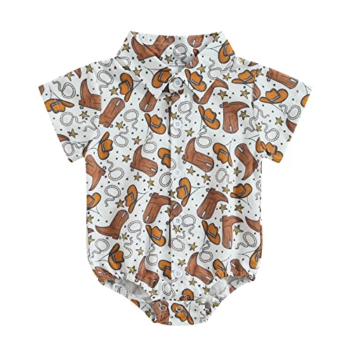 Kayotuas Western Baby Boy Clothes Cowboy Shirt Romper Long/Short Sleeve Button Down Dress Bodysuit Infant Gentleman Outfits