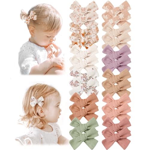 Niceye Baby Hair Clips - 24 Pcs Fully Lined Hair Bow Clips for Fine Hair Cotton Tiny Hair Barrettes for Infants, Toddlers, and Little Girls