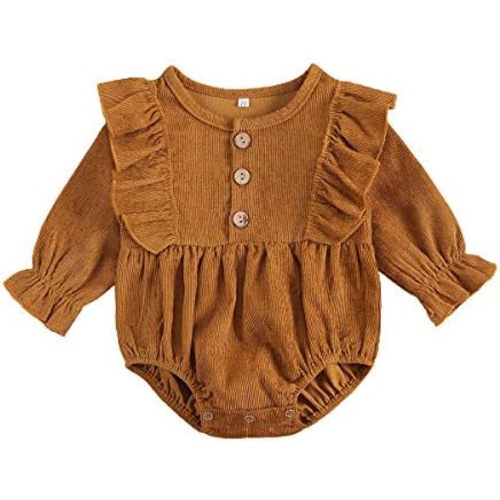 Sasaerucure Infant Baby Girl Clothes Solid Ruffle Long Sleeve Romper Bodysuit Tops One Piece Jumpsuit Fall Winter Outfit