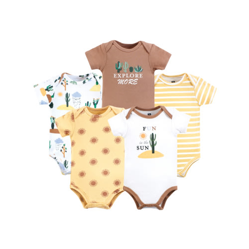 Hudson Baby Short Sleeve Bodysuits, 5-Pack, Newborn- 24 Months