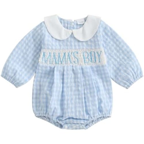 Newborn Baby Boy Summer fall Clothes Mamas Boy Bubble Romper Smocked Clothes Infant Bodysuit Long Sleeve Onesie