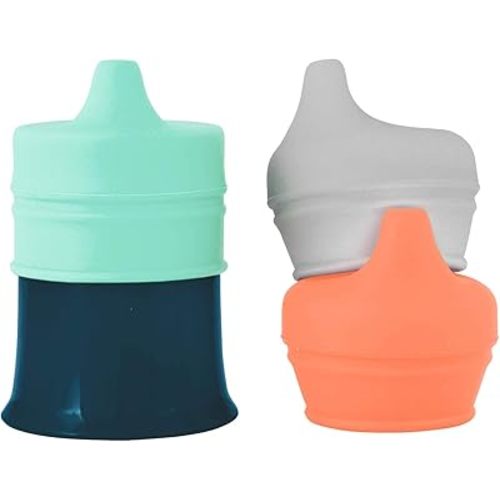 Boon Snug Silicone Sippy Cup Lids - Convert Kids Cups or Toddler Cups into Sippy Cups - Toddler Feeding Supplies - 3 Count - Multi