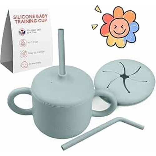 Toddler Cup,Silicone Sippy Cup for 6 Month Old 8Oz - Baby Sippy Cups 6-12 Months with Straw,Transition Sippy Cup with Soft Spout, 1 Year Old Sippy Cup with Handles