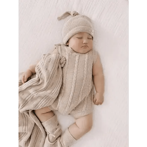 Cable Knit Summer Romper - Newborn - Heather Beige