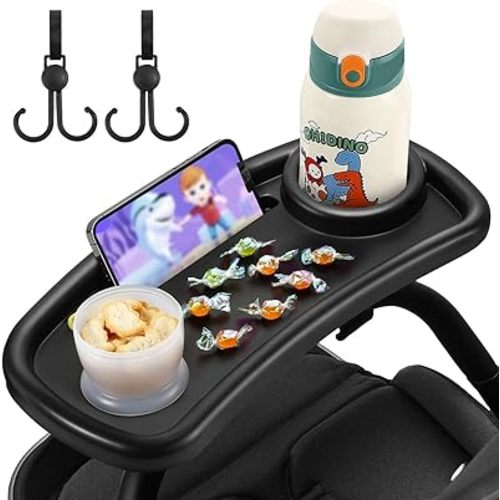 Zooawa Universal Stroller Snack Tray, Stroller Cup Holder Organizer Tray for Snacks, Stroller Accessories Stroller Tray Attachment Compatible with Uppababy,Baby Jogger,Britax,BOB Umbrella,Pet Stroller