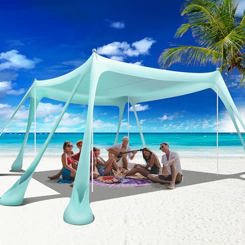 VIONMI Beach Canopy Beach Tent Pop Up Shade 10x10ft Sun Shelter UPF50+ with 8 Sandbags-2 Sand Shovel-4 Aluminum Poles-Ground Pegs-Portable Carrying Bag for Outdoor Family Camping Fishing Yard Picnic