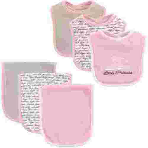 Hudson Baby Infant Girl Cotton Bib and Burp Cloth Set 6pk, Princess, One Size